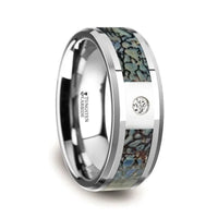 Blue Dinosaur Bone Inlaid Tungsten Carbide Diamond Wedding Band with Beveled Edges - 8mm - Larson Jewelers
