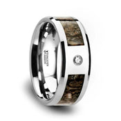 Brown Dinosaur Bone Inlaid Tungsten Carbide Diamond Wedding Band with Beveled Edges - 8mm - Larson Jewelers