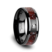 Red Dinosaur Bone Inlaid Black Ceramic Diamond Wedding Band with Beveled Edges - 8mm - Larson Jewelers