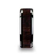 UMBRA Black Ebony Wood Inlaid Black Ceramic Ring with Beveled Edges - 8mm - Larson Jewelers