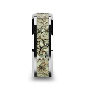 TARGARYEN Men’s Tungsten Wedding Band with Green Dinosaur Bone Inlay & Beveled Edges - 8mm - Larson Jewelers