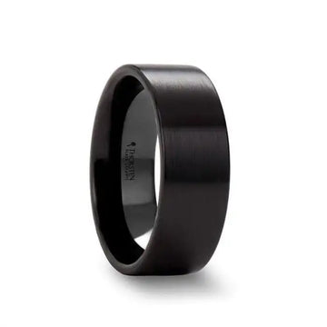 DAISY Black Flat Shaped Ceramic Wedding Band for Women with Brushed Finish - 2 mm - Larson Jewelers