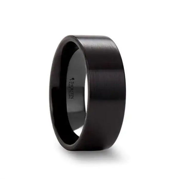 DAISY Black Flat Shaped Ceramic Wedding Band for Women with Brushed Finish - 2 mm - Larson Jewelers