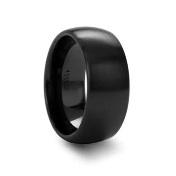 Another angle of the black domed brushed-finish ceramic wedding band