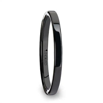 FAITH black flat-shaped ceramic wedding ring, 2 mm width, glossy finish - side view