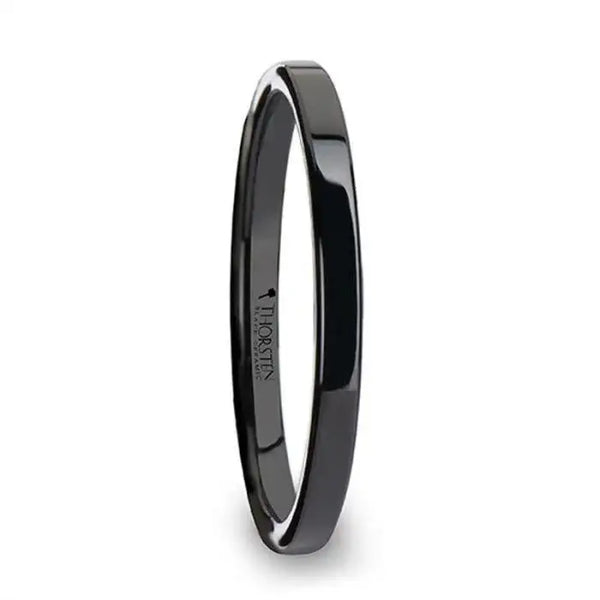 FAITH black flat-shaped ceramic wedding ring, 2 mm width, glossy finish - side view