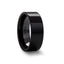 Flat polished black ceramic ring with square edges, glossy finish, and comfort-fit interior