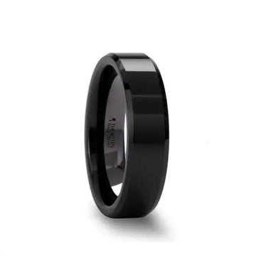 CITAR Polished Finish Black Ceramic Ring with Beveled Edges - 4mm - 12mm - Larson Jewelers