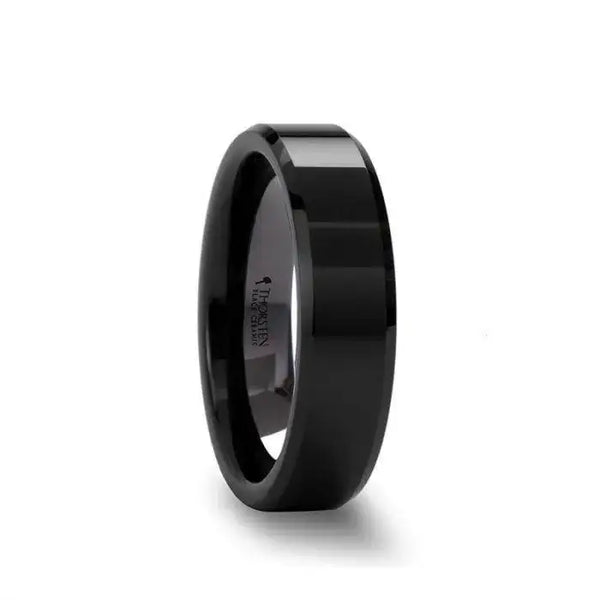 CITAR Polished Finish Black Ceramic Ring with Beveled Edges - 4mm - 12mm - Larson Jewelers