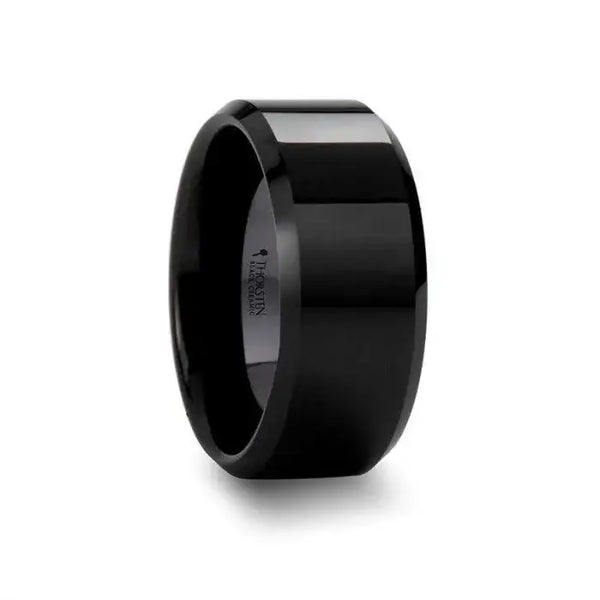 CITAR Polished Finish Black Ceramic Ring with Beveled Edges - 4mm - 12mm - Larson Jewelers