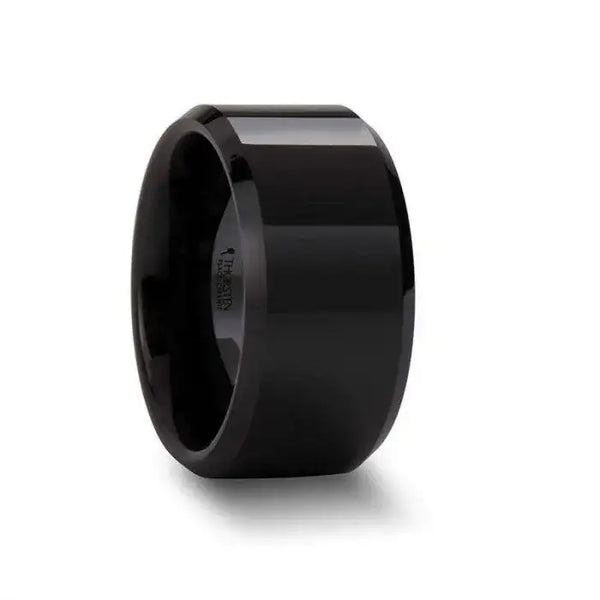 CITAR Polished Finish Black Ceramic Ring with Beveled Edges - 4mm - 12mm - Larson Jewelers