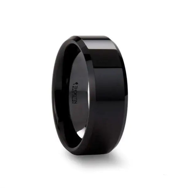 CITAR Polished Black Ceramic Ring with Beveled Edges — 10mm - Larson Jewelers