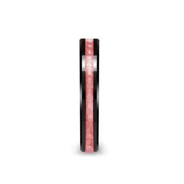 ROSA Women's Beveled Black Ceramic Ring with Pink Carbon Fiber Inlay - 4mm & 6 mm - Larson Jewelers
