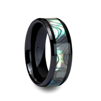 OAHU Beveled Black Ceramic Ring with Shell Inlay - 8mm - Larson Jewelers