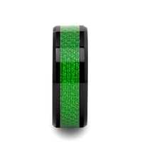 MATLAL Beveled Black Ceramic Ring with Emerald Green Carbon Fiber Inlay - 8mm - Larson Jewelers