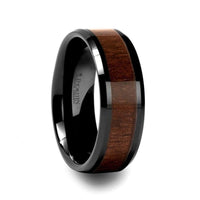 YUKON Beveled Black Ceramic Ring with Black Walnut Wood Inlay - 10mm - Larson Jewelers