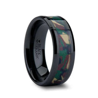 RANGER Beveled Black Ceramic Wedding Ring with Real Military Style Jungle Camo - 6mm - 10mm - Larson Jewelers