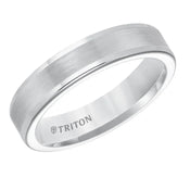 Triton women’s 5mm flat tungsten carbide ring with raised satin-finish center and polished step edges, product view