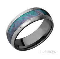 Meteorite with None Finish and Black Mother of Pearl Inlay and Zirconium - 8MM - Larson Jewelers