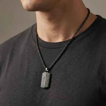 Black Stainless Steel Pendant with Carbon Fiber Inlays and 22-Inch Chain - Larson Jewelers