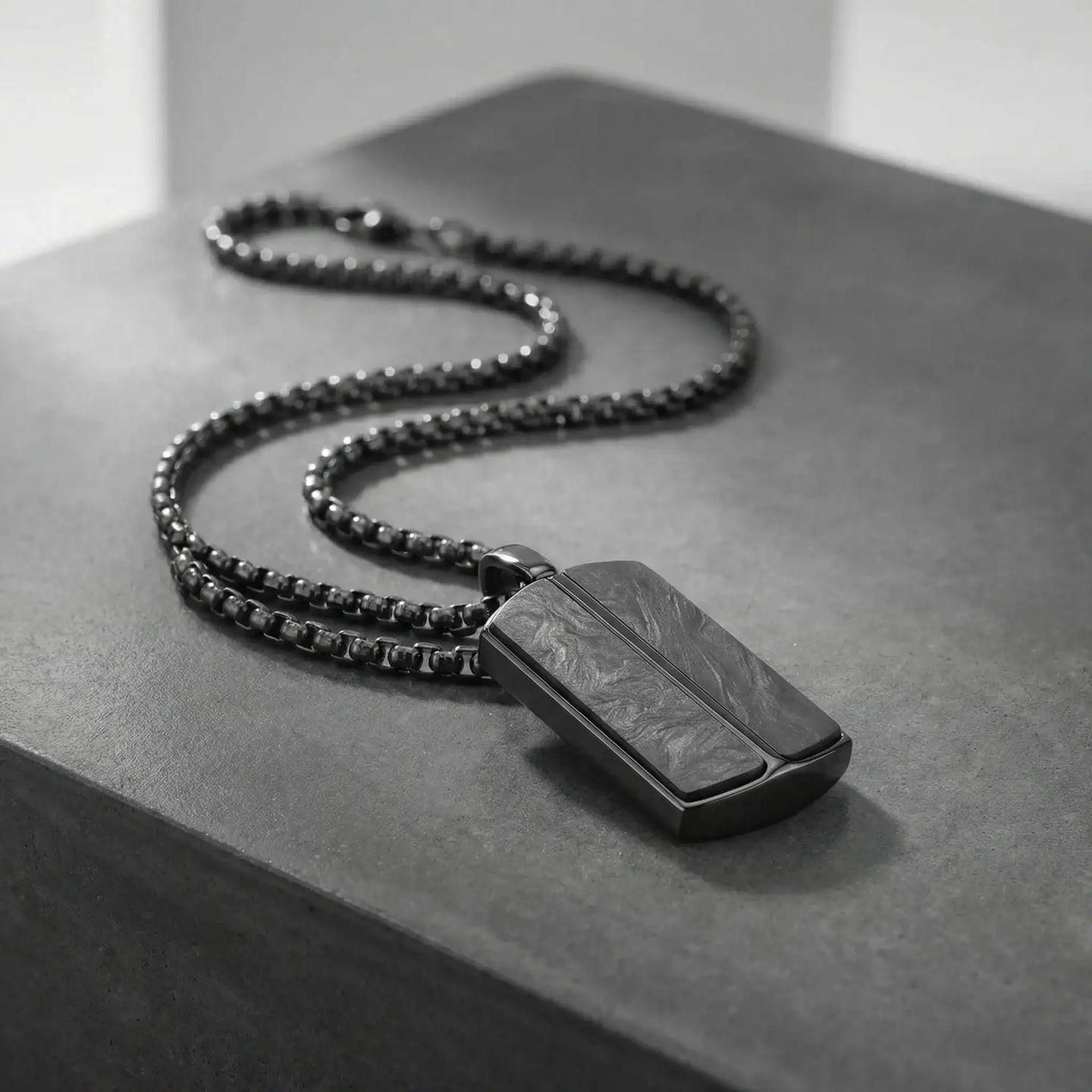 Black Stainless Steel Pendant with Carbon Fiber Inlays and 22-Inch Chain - Larson Jewelers
