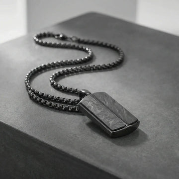 Black Stainless Steel Pendant with Carbon Fiber Inlays and 22-Inch Chain - Larson Jewelers