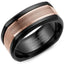 14k Rose Gold Squared Polished Center Grooved Black Cobalt Men’s Wedding Band by Crown Ring - 9mm - Larson Jewelers