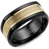 Black Cobalt Squared Wedding Band with Grooved 14k Yellow Gold Inlay by Crown Ring - 9mm - Larson Jewelers