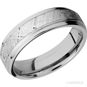 Cobalt Chrome with Polish Finish and Meteorite Inlay Flat Grooved Edges - 6MM - Larson Jewelers