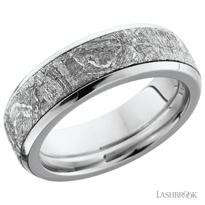 Cobalt Chrome Step Beveled Ring with a Meteorite Inlay - 7MM - Larson Jewelers