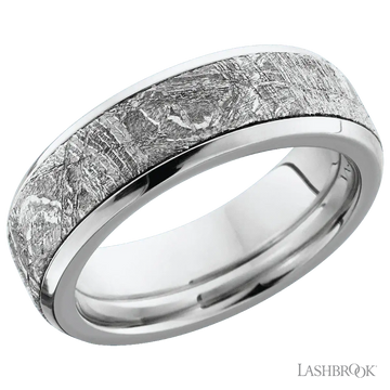 Cobalt Chrome Step Beveled Ring with a Meteorite Inlay - 7MM - Larson Jewelers