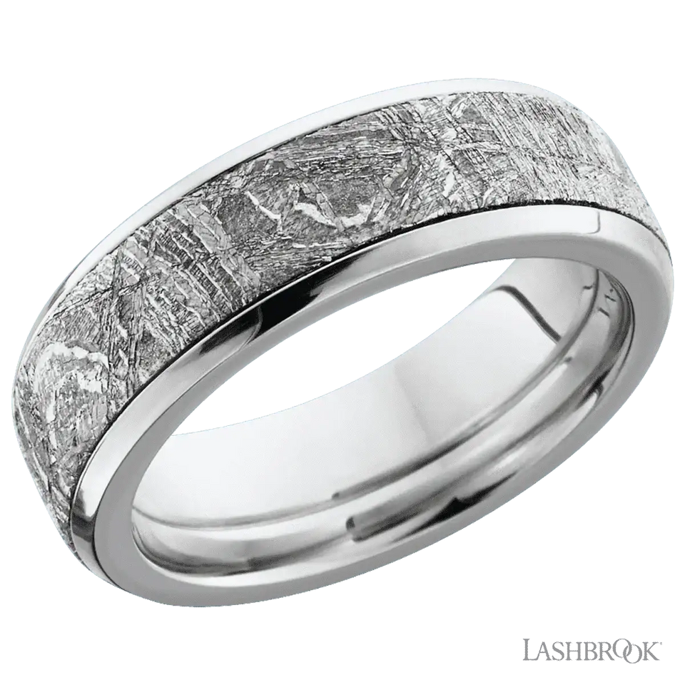 Cobalt Chrome Step Beveled Ring with a Meteorite Inlay - 7MM - Larson Jewelers