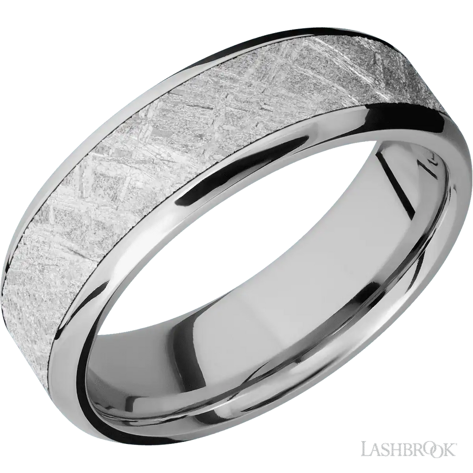 Cobalt Chrome with Polish , Polish Finish and Meteorite Inlay - 7MM - Larson Jewelers