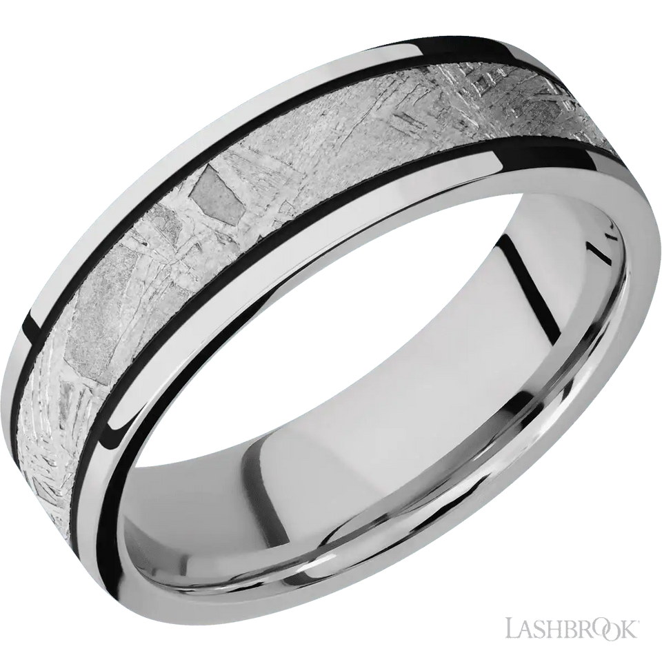 Cobalt Chrome with Polish Finish and Meteorite Inlay - 7MM - Larson Jewelers