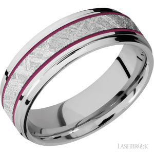 Cobalt Chrome Band with Polish , Polish Finish and Meteorite Inlay - 7MM - Larson Jewelers