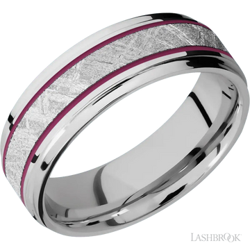 Cobalt Chrome Band with Polish , Polish Finish and Meteorite Inlay - 7MM - Larson Jewelers