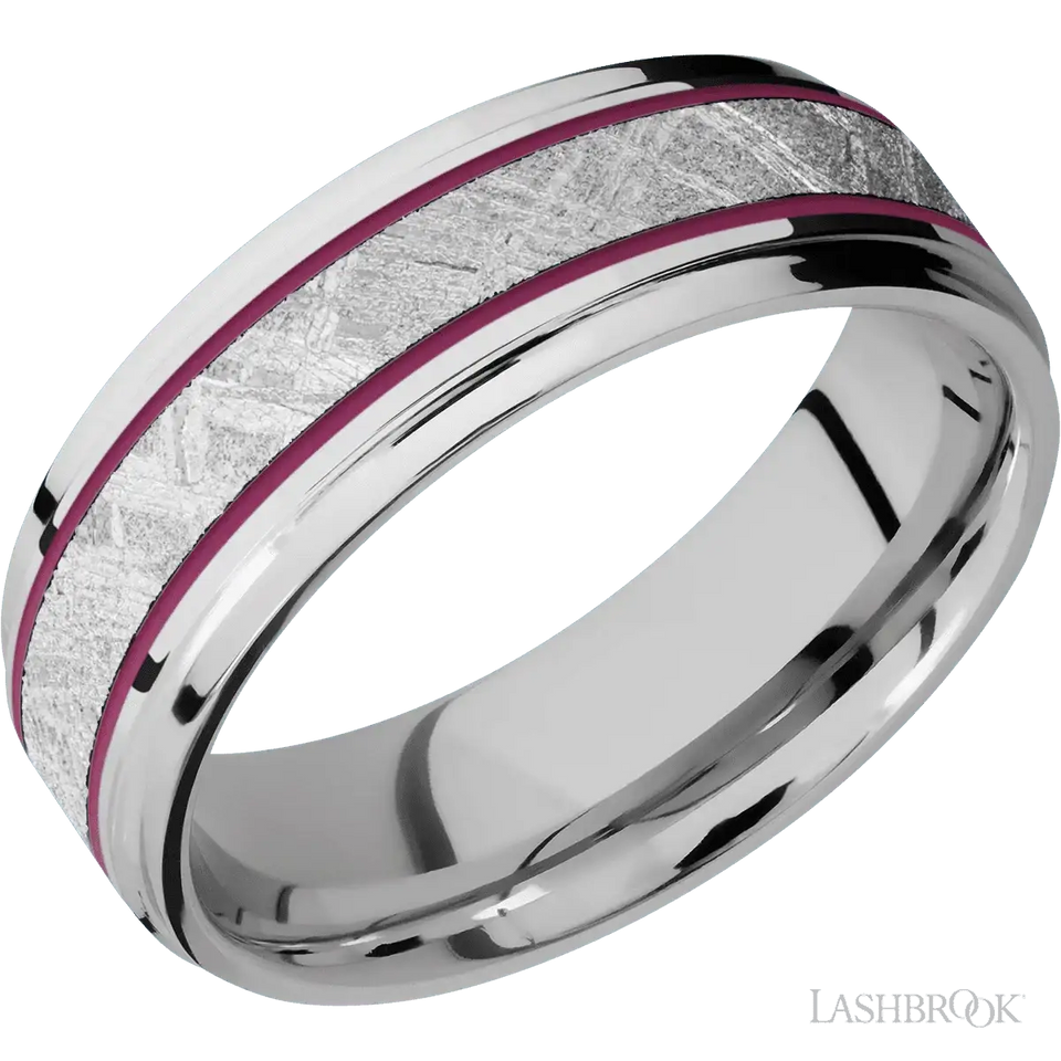 Cobalt Chrome Band with Polish , Polish Finish and Meteorite Inlay - 7MM - Larson Jewelers