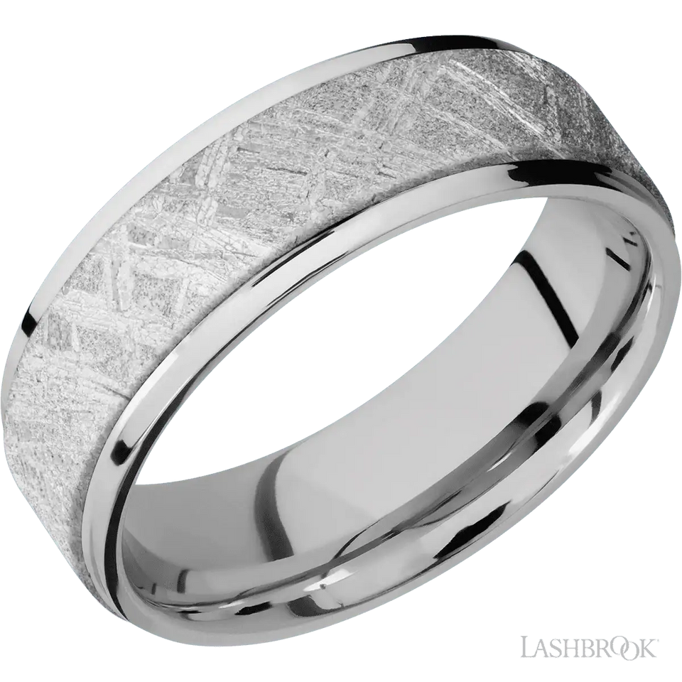 Cobalt Chrome Band with Polish Finish and Meteorite Inlay - 7MM - Larson Jewelers
