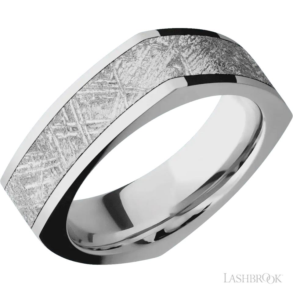 Cobalt Chrome flat square band with a meteorite inlay - 7MM - Larson Jewelers
