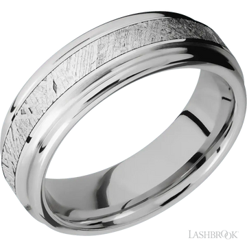 Cobalt Chrome with Polish , Polish Finish Flat Rounded Edges and Meteorite Inlay - 7MM - Larson Jewelers
