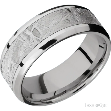 Cobalt Chrome with Polish , Polish Finish and Meteorite Inlay - 8MM - Larson Jewelers