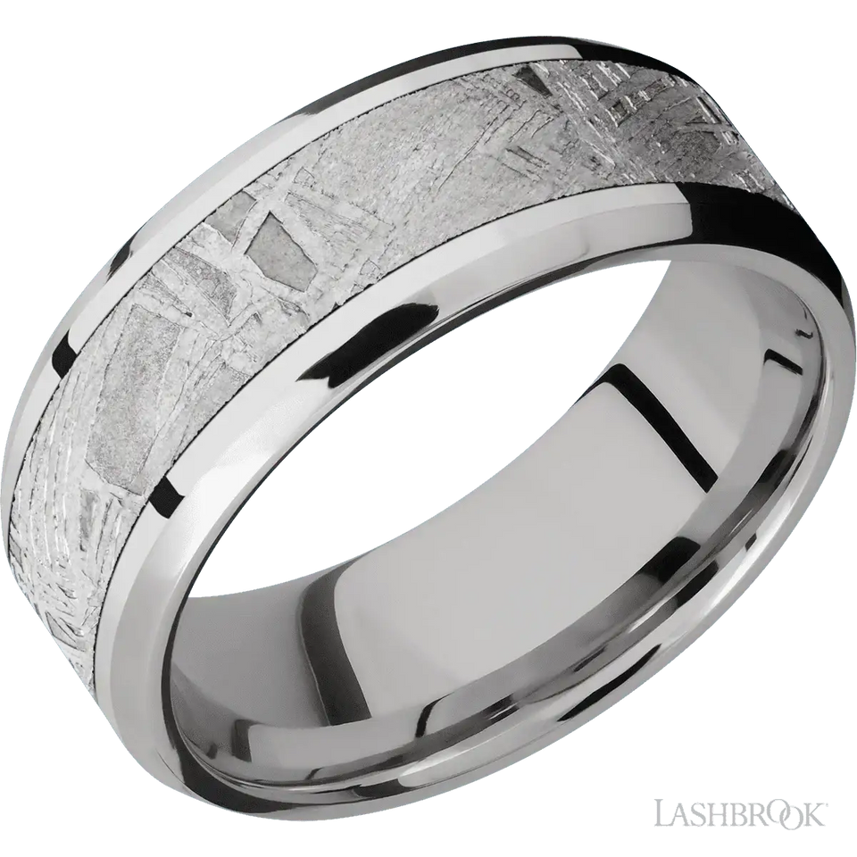 Cobalt Chrome with Polish , Polish Finish and Meteorite Inlay - 8MM - Larson Jewelers