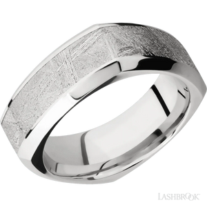 Cobalt Chrome beveled square band with a meteorite inlay - 8MM - Larson Jewelers