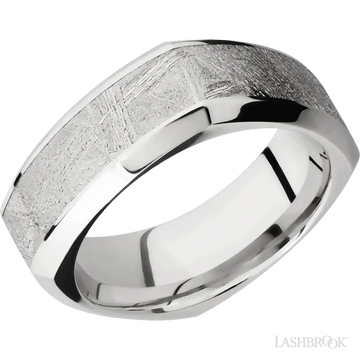 Cobalt Chrome beveled square band with a meteorite inlay - 8MM - Larson Jewelers