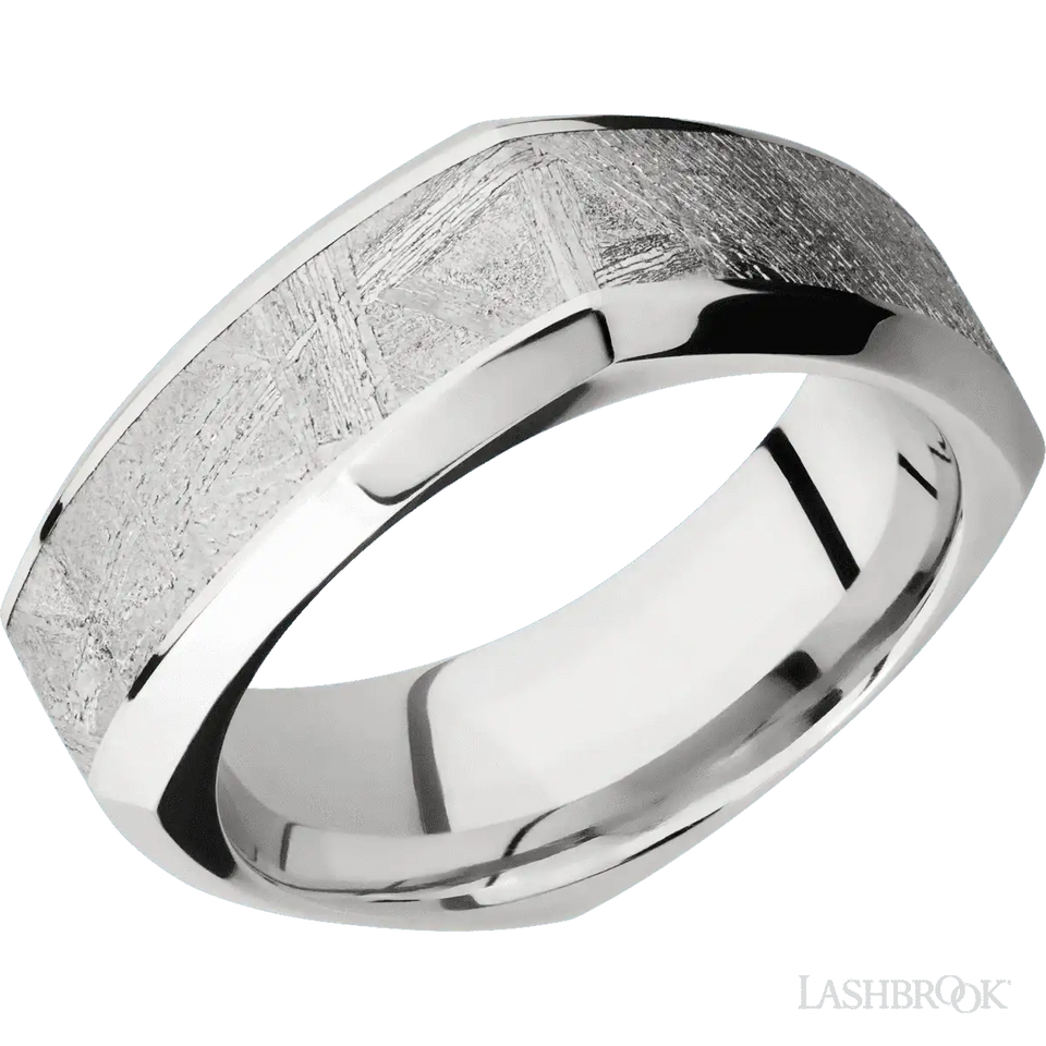Cobalt Chrome beveled square band with a meteorite inlay - 8MM - Larson Jewelers