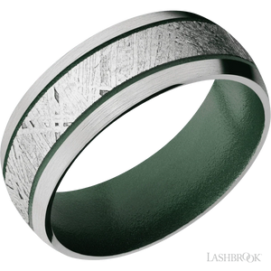 Cobalt Chrome with Satin Finish and Meteorite Inlay and Eastern Green - 8MM - Larson Jewelers