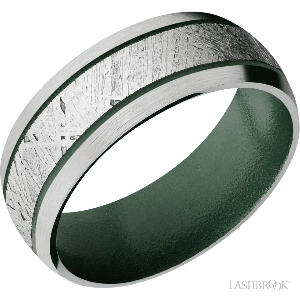 Cobalt Chrome with Satin Finish and Meteorite Inlay and Eastern Green - 8MM - Larson Jewelers