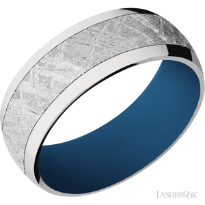 Cobalt Chrome with Polish Finish and Meteorite Inlay and Ridgeway Blue - 8MM - Larson Jewelers