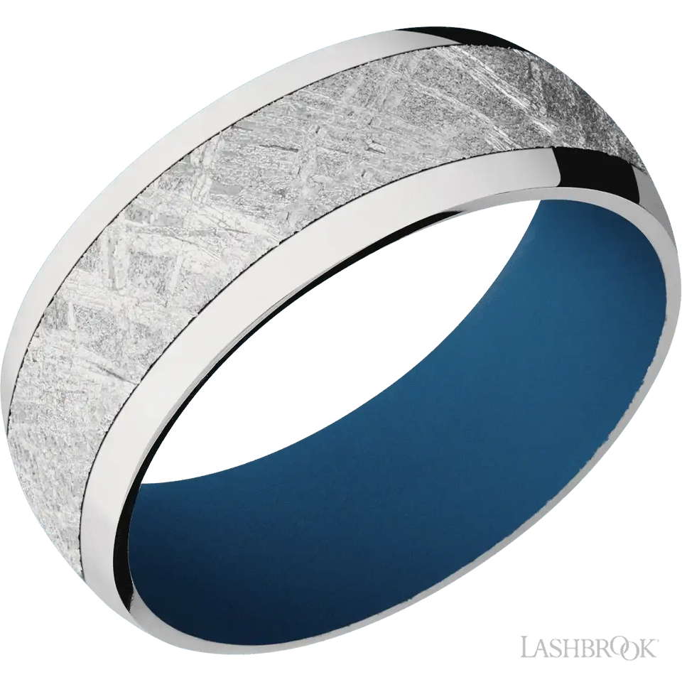 Cobalt Chrome with Polish Finish and Meteorite Inlay and Ridgeway Blue - 8MM - Larson Jewelers