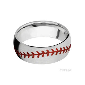 EASTON Cobalt Chrome Red Baseball Pattern Inlay by Lashbrook Designs - 8mm - Larson Jewelers